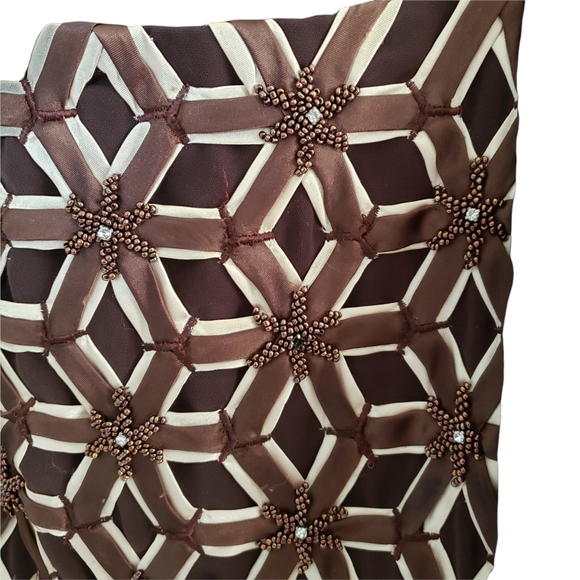 Donna Vinci Sleeveless Top Plus Size 26 Dark Brown Beaded Rhinestones Side Zip - Picture 2 of 8